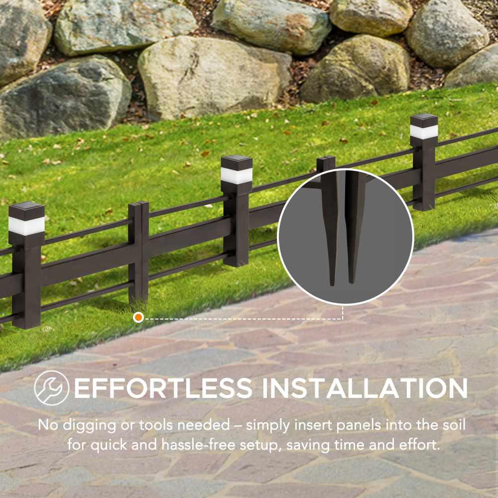 SUNJOY Garden Fence, Metal Garden Border Fence with Solar Lights (5-pack) - Strip & Brown