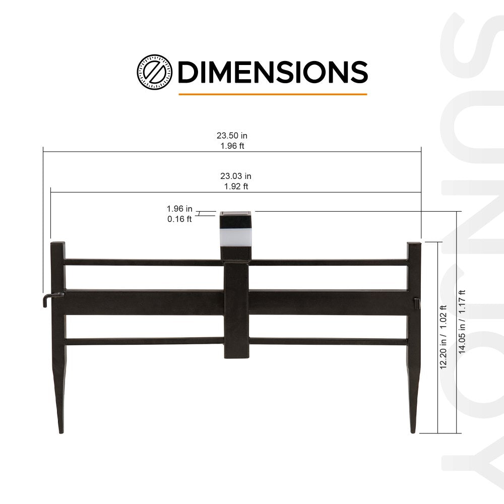 SUNJOY Garden Fence, Metal Garden Border Fence with Solar Lights (5-pack) - Strip & Brown