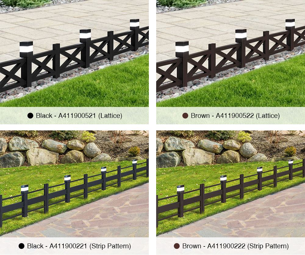 SUNJOY Strip Pattern Garden Fence Metal Garden Border Fence with Solar Lights (5-pack) - Black