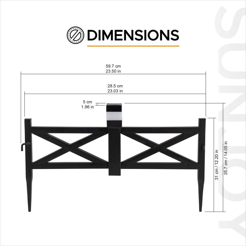 SUNJOY Garden Fence, Metal Garden Border Fence with Solar Lights (5-pack) - Lattice & Black