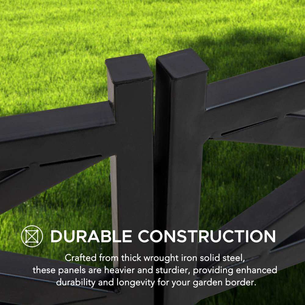 SUNJOY Garden Fence, Metal Garden Border Fence with Solar Lights (5-pack) - Lattice & Black