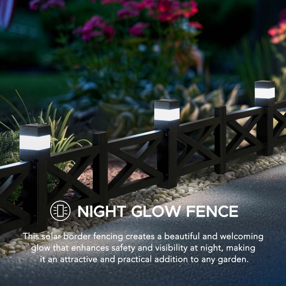 SUNJOY Garden Fence, Metal Garden Border Fence with Solar Lights (5-pack) - Lattice & Black