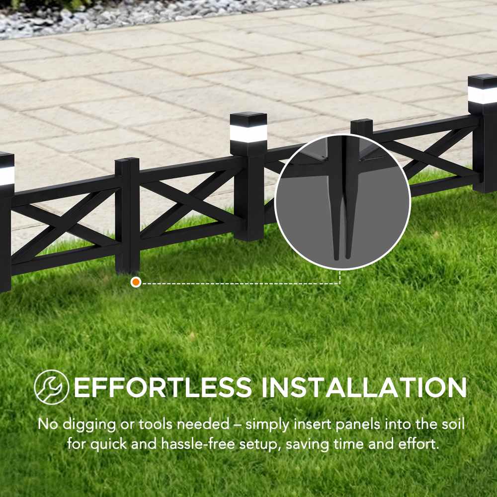 SUNJOY Garden Fence, Metal Garden Border Fence with Solar Lights (5-pack) - Lattice & Black
