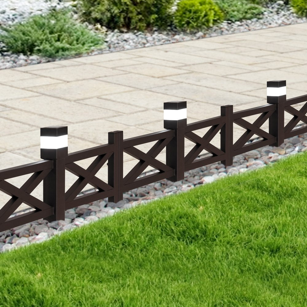 SUNJOY Garden Fence, Metal Garden Border Fence with Solar Lights (5-pack) - Lattice & Brown