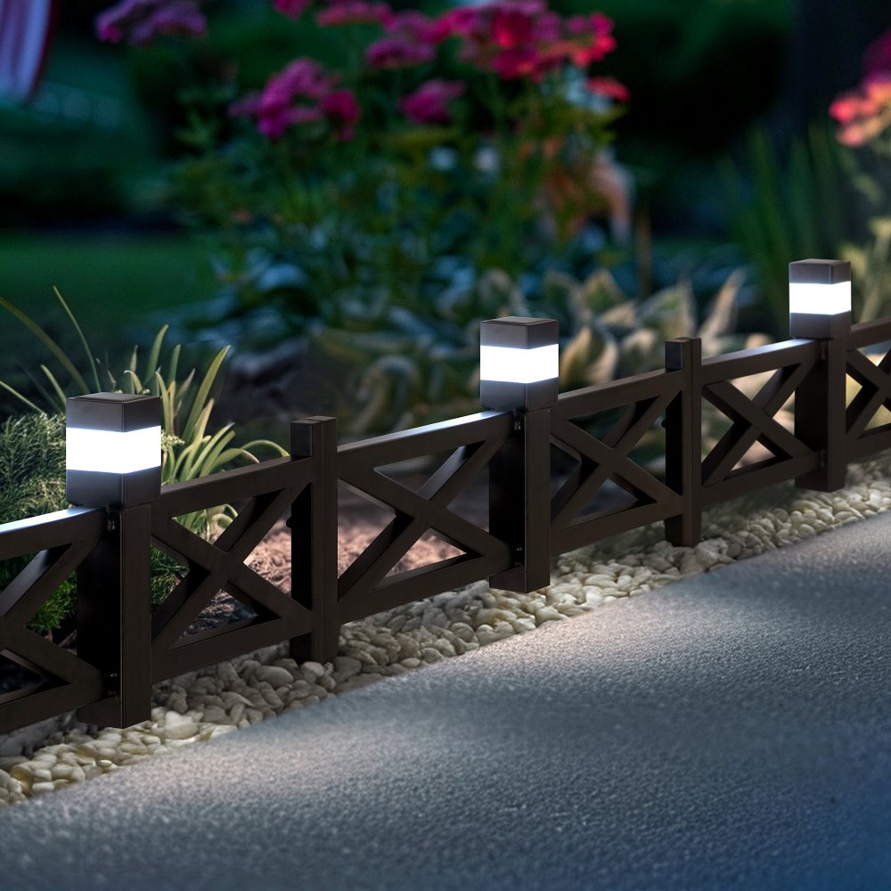 SUNJOY Garden Fence, Metal Garden Border Fence with Solar Lights (5-pack) - Lattice & Brown