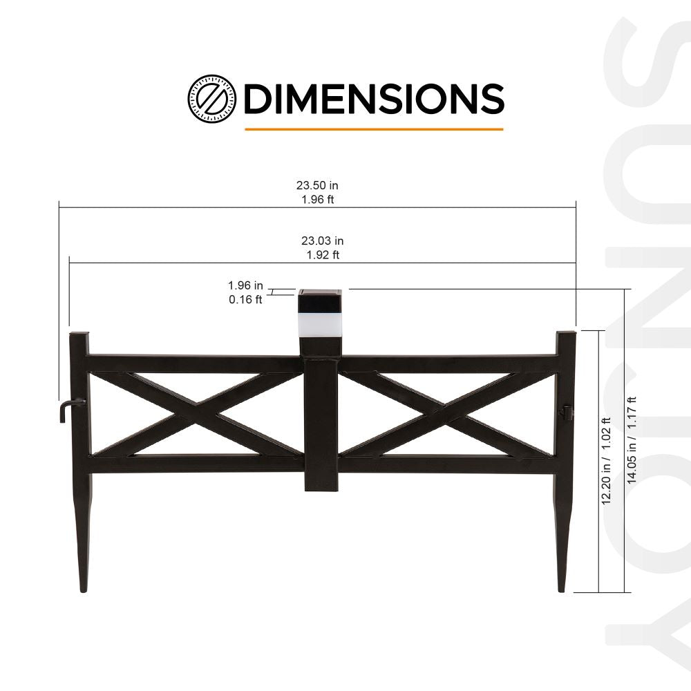 SUNJOY Garden Fence, Metal Garden Border Fence with Solar Lights (5-pack) - Lattice & Brown