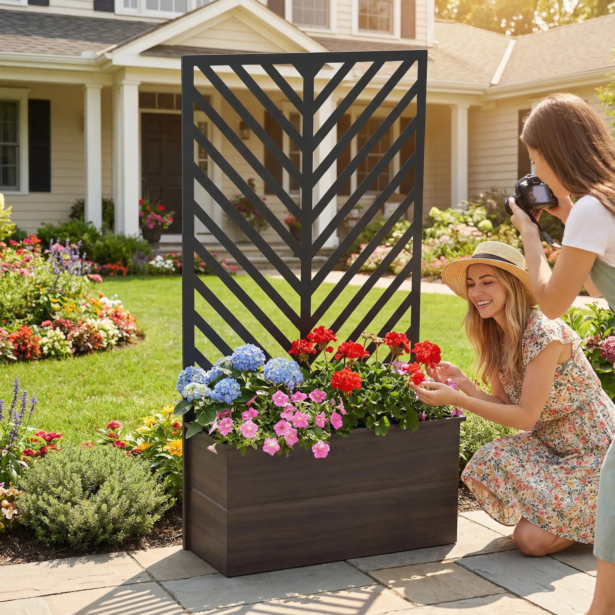 SUNJOY Raised Garden Bed with Trellis - Screen & Planter Box Combo