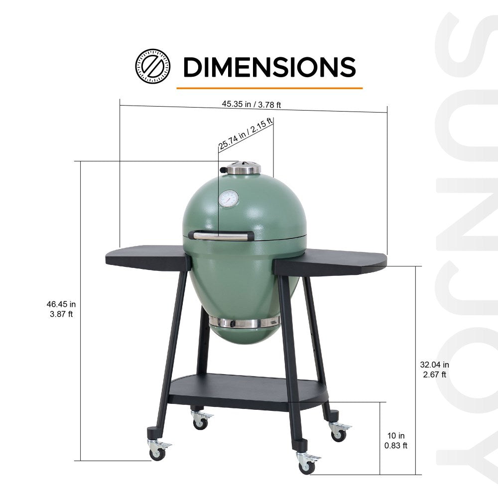 SUNJOY 20 Inch Charcoal Grill, Kamado Grill with Pizza Stone, Ultimate Egg BBQ Grill and Smoker with Wheels - Green