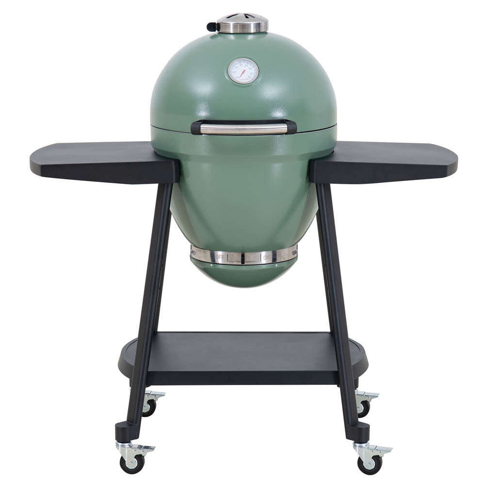 SUNJOY 20 Inch Charcoal Grill, Kamado Grill with Pizza Stone, Ultimate Egg BBQ Grill and Smoker with Wheels - Green
