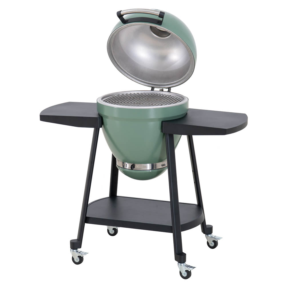 SUNJOY 20 Inch Charcoal Grill, Kamado Grill with Pizza Stone, Ultimate Egg BBQ Grill and Smoker with Wheels - Green