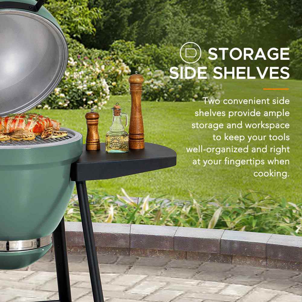 SUNJOY 20 Inch Charcoal Grill, Kamado Grill with Pizza Stone, Ultimate Egg BBQ Grill and Smoker with Wheels - Green