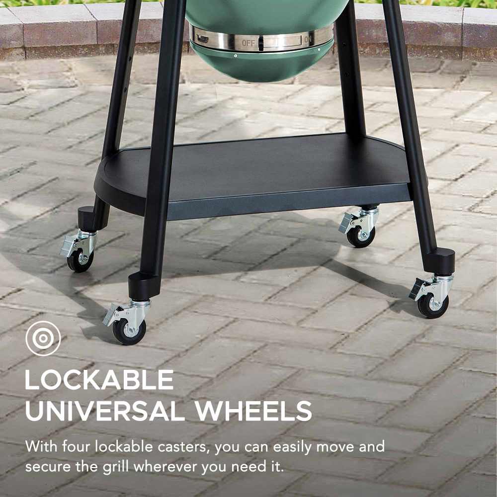 SUNJOY 20 Inch Charcoal Grill, Kamado Grill with Pizza Stone, Ultimate Egg BBQ Grill and Smoker with Wheels - Green
