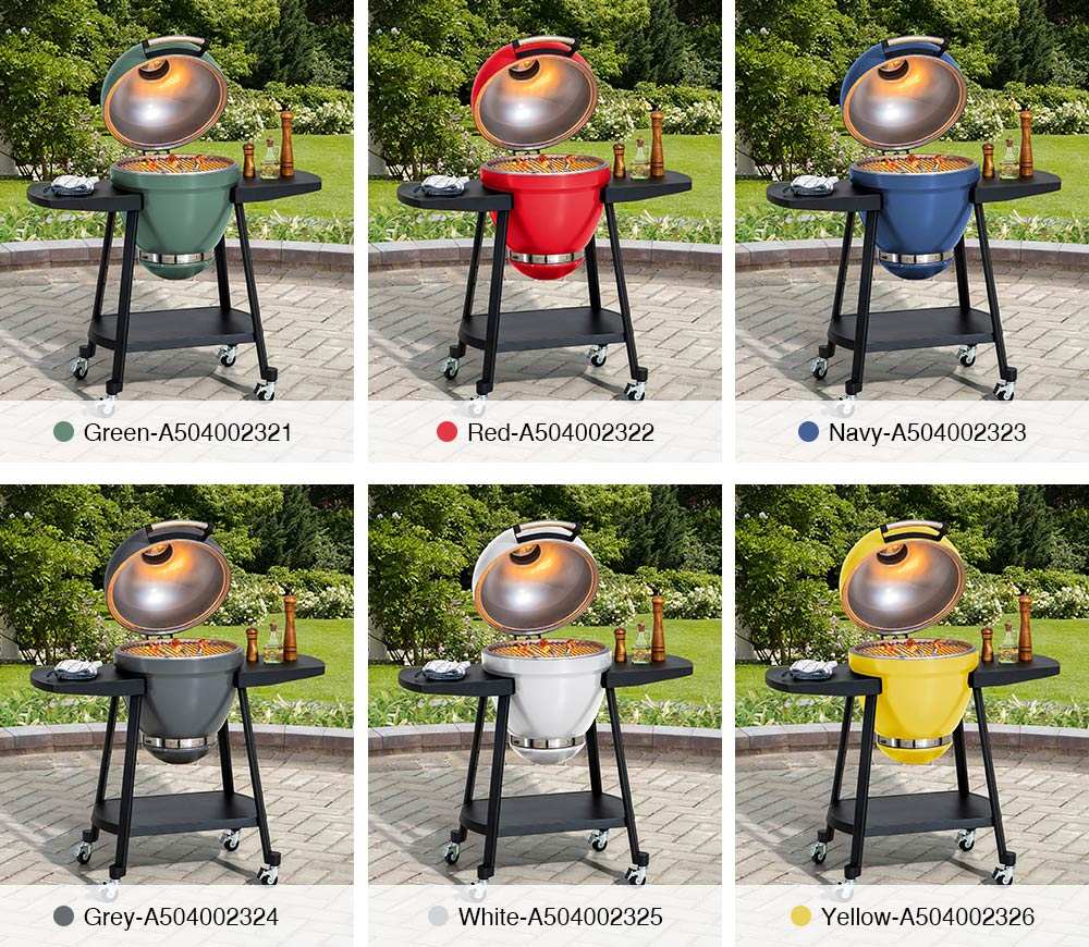 SUNJOY 20 Inch Charcoal Grill, Kamado Grill with Pizza Stone, Ultimate Egg BBQ Grill and Smoker with Wheels - Green