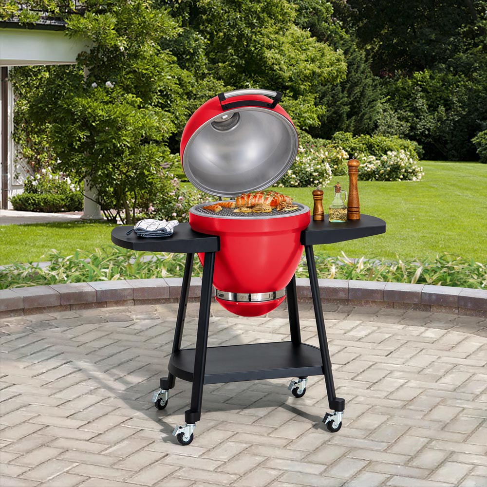 SUNJOY 20 Inch Charcoal Grill, Kamado Grill with Pizza Stone, Ultimate Egg BBQ Grill and Smoker with Wheels.