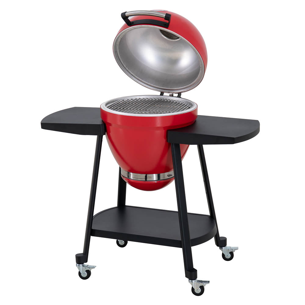 SUNJOY 20 Inch Charcoal Grill, Kamado Grill with Pizza Stone, Ultimate Egg BBQ Grill and Smoker with Wheels.