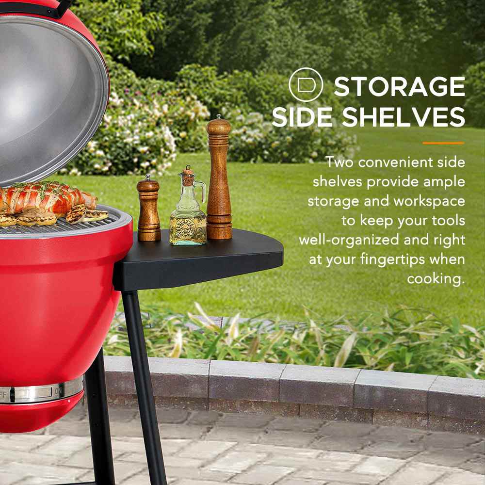 SUNJOY 20 Inch Charcoal Grill, Kamado Grill with Pizza Stone, Ultimate Egg BBQ Grill and Smoker with Wheels.