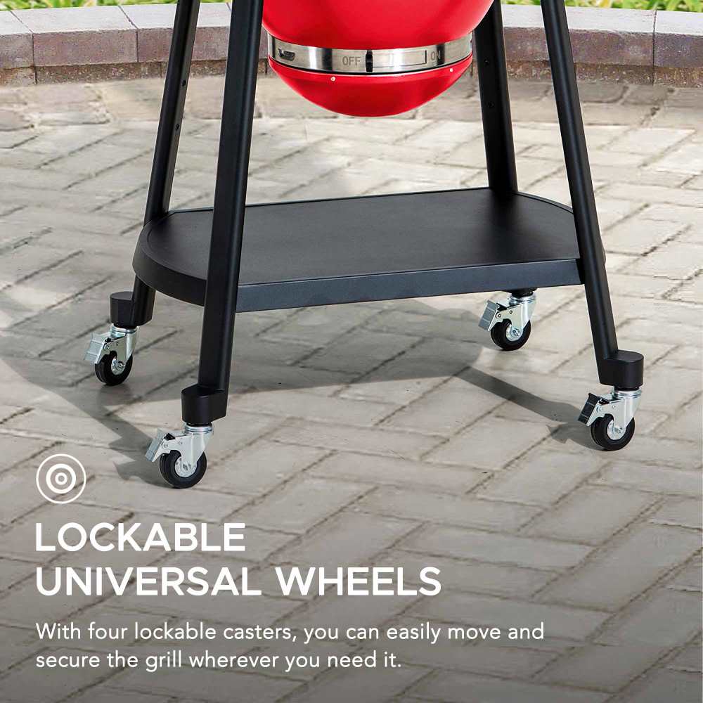 SUNJOY 20 Inch Charcoal Grill, Kamado Grill with Pizza Stone, Ultimate Egg BBQ Grill and Smoker with Wheels.