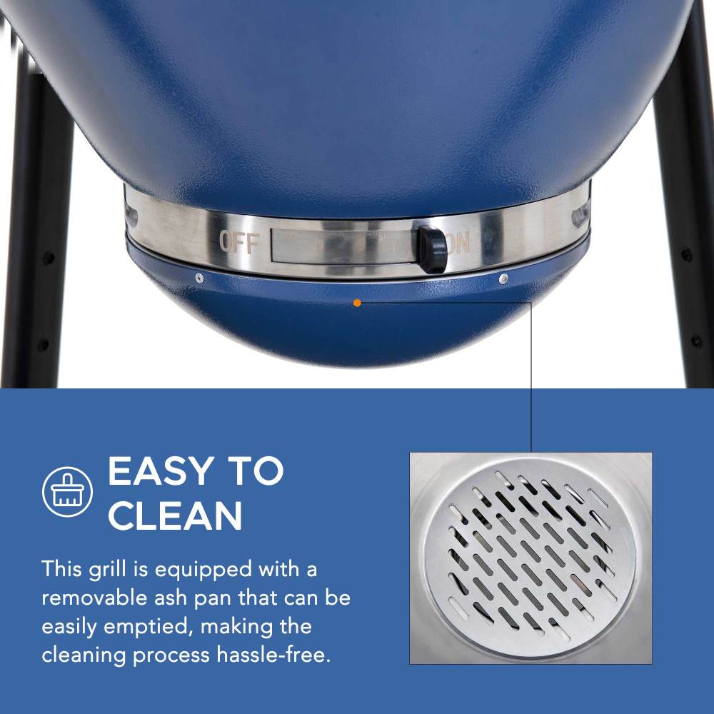 SUNJOY 20 Inch Charcoal Grill, Kamado Grill with Pizza Stone, Ultimate Egg BBQ Grill and Smoker with Wheels - Blue