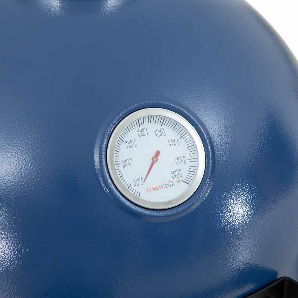 SUNJOY 20 Inch Charcoal Grill, Kamado Grill with Pizza Stone, Ultimate Egg BBQ Grill and Smoker with Wheels - Navy