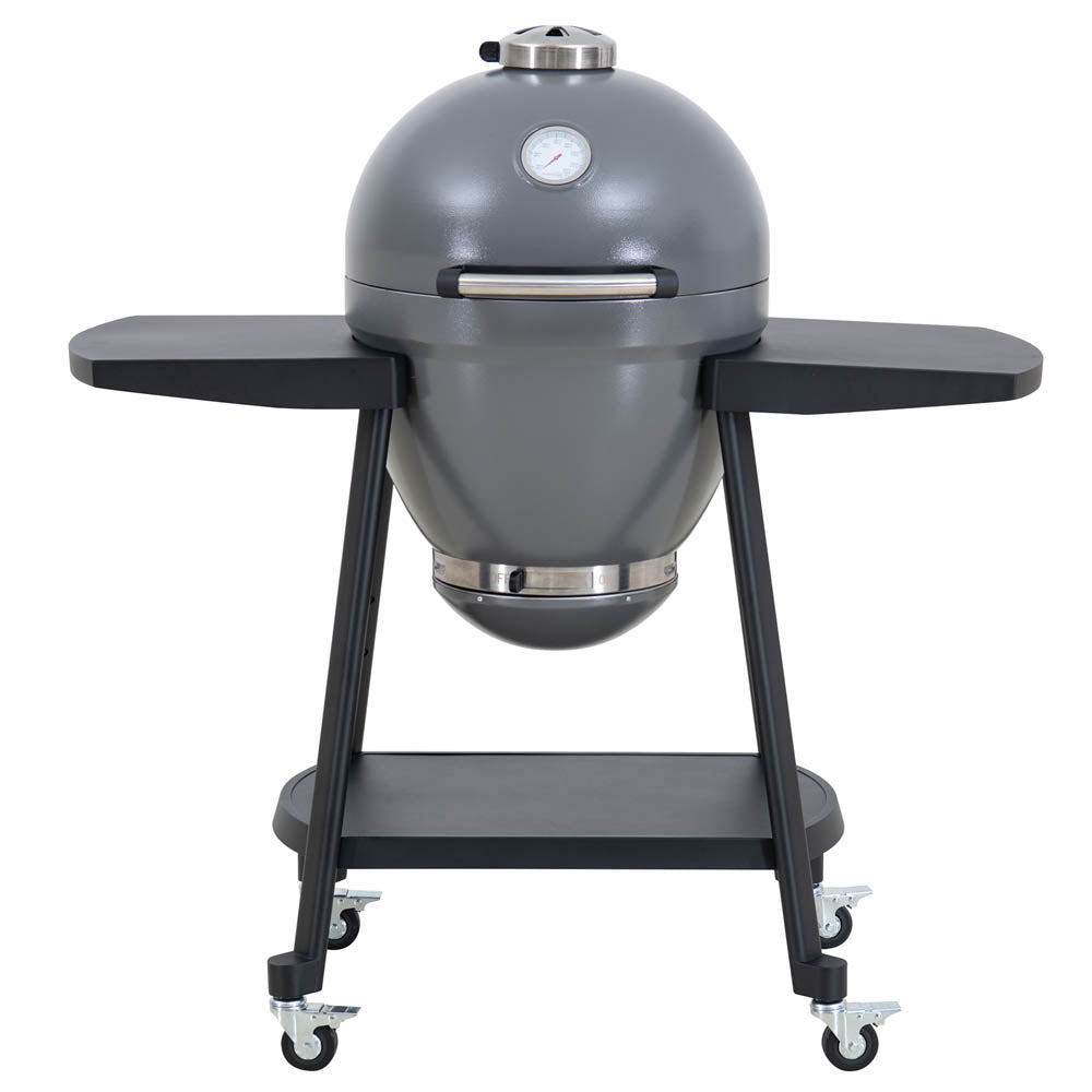 SUNJOY 20 Inch Charcoal Grill, Kamado Grill with Pizza Stone, Ultimate Egg BBQ Grill and Smoker with Wheels - Gray