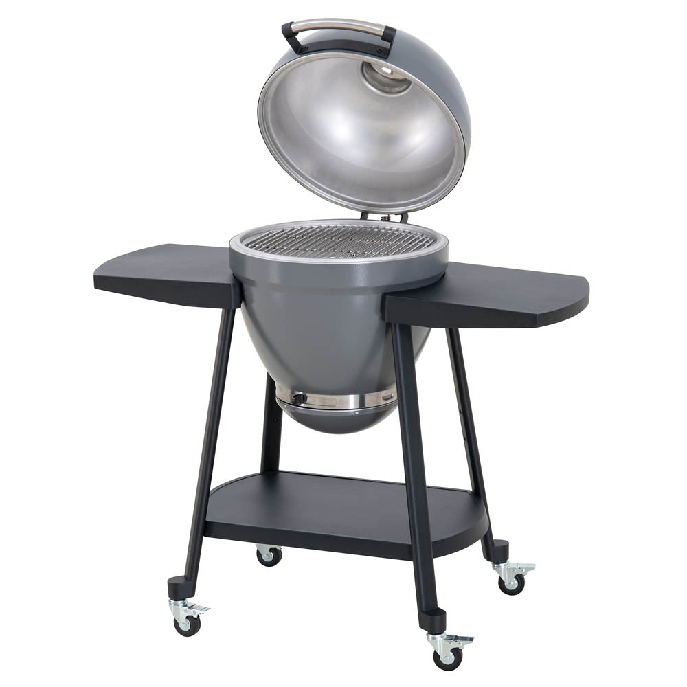 SUNJOY 20 Inch Charcoal Grill, Kamado Grill with Pizza Stone, Ultimate Egg BBQ Grill and Smoker with Wheels - Gray