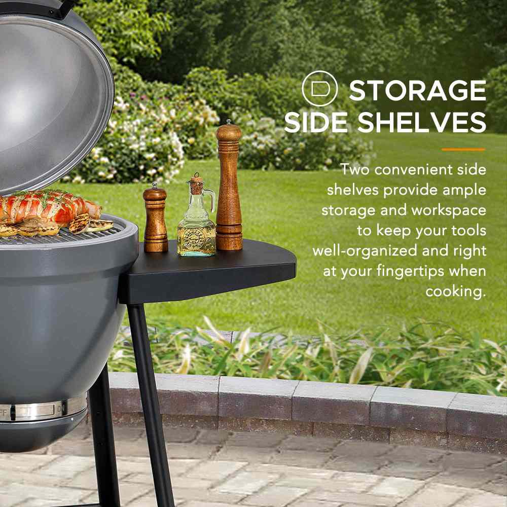 SUNJOY 20 Inch Charcoal Grill, Kamado Grill with Pizza Stone, Ultimate Egg BBQ Grill and Smoker with Wheels - Gray