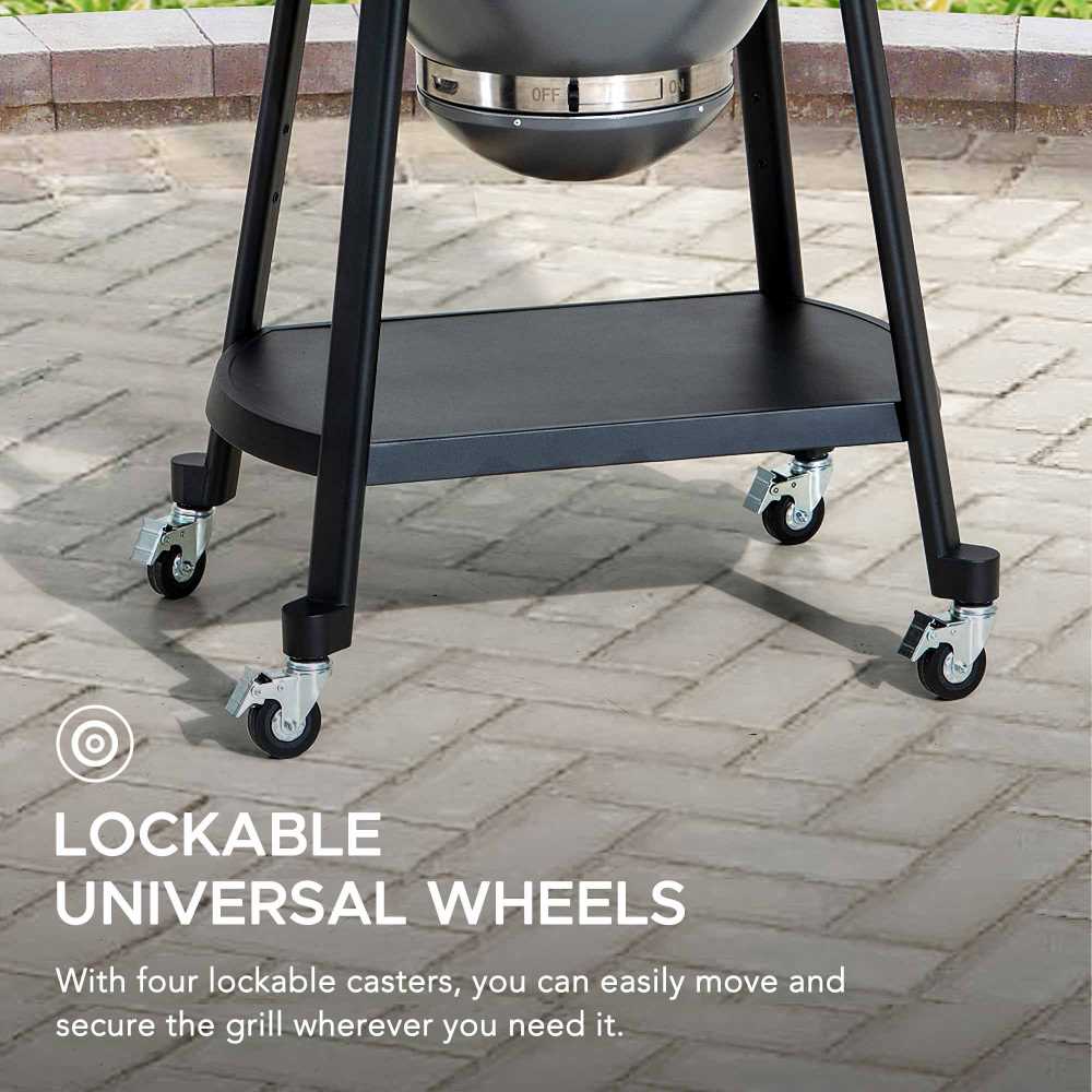 SUNJOY 20 Inch Charcoal Grill, Kamado Grill with Pizza Stone, Ultimate Egg BBQ Grill and Smoker with Wheels - Gray