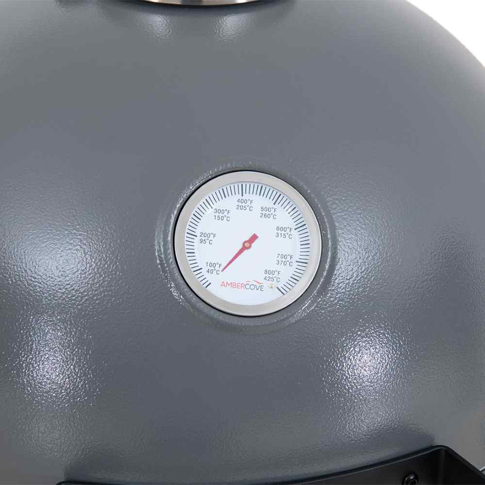 SUNJOY 20 Inch Charcoal Grill, Kamado Grill with Pizza Stone, Ultimate Egg BBQ Grill and Smoker with Wheels - Grey