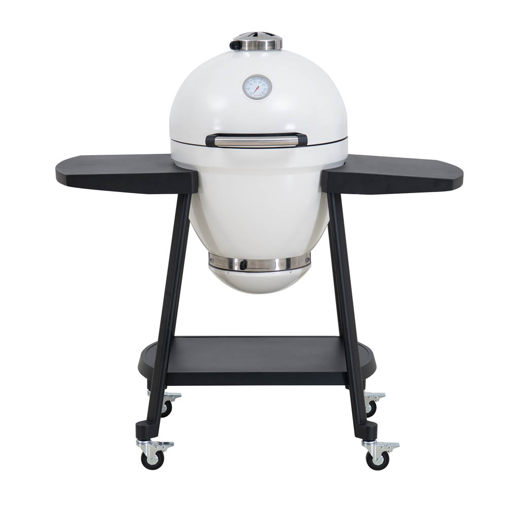 SUNJOY 20 Inch Charcoal Grill, Kamado Grill with Pizza Stone, Ultimate Egg BBQ Grill and Smoker with Wheels - White