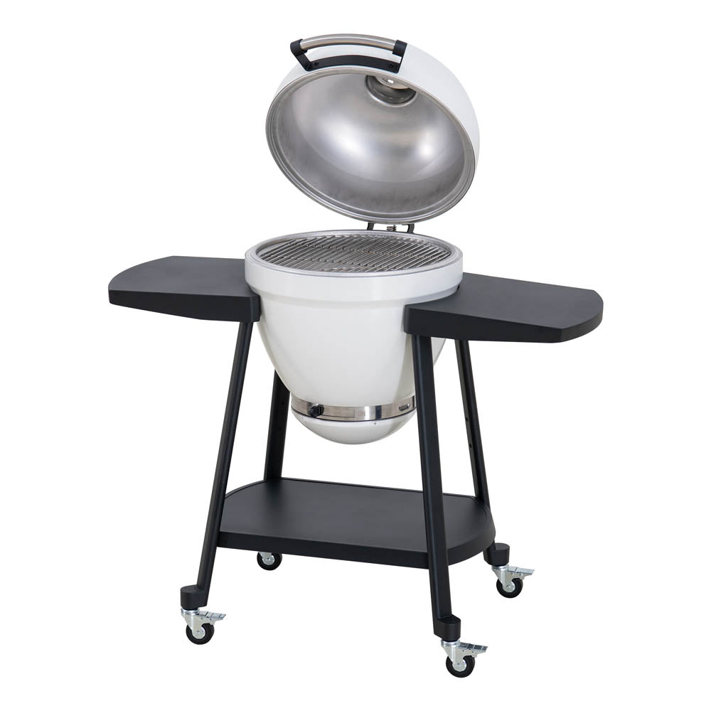 SUNJOY 20 Inch Charcoal Grill, Kamado Grill with Pizza Stone, Ultimate Egg BBQ Grill and Smoker with Wheels - White