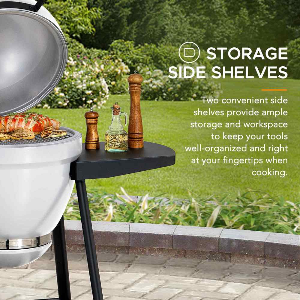 SUNJOY 20 Inch Charcoal Grill, Kamado Grill with Pizza Stone, Ultimate Egg BBQ Grill and Smoker with Wheels - White