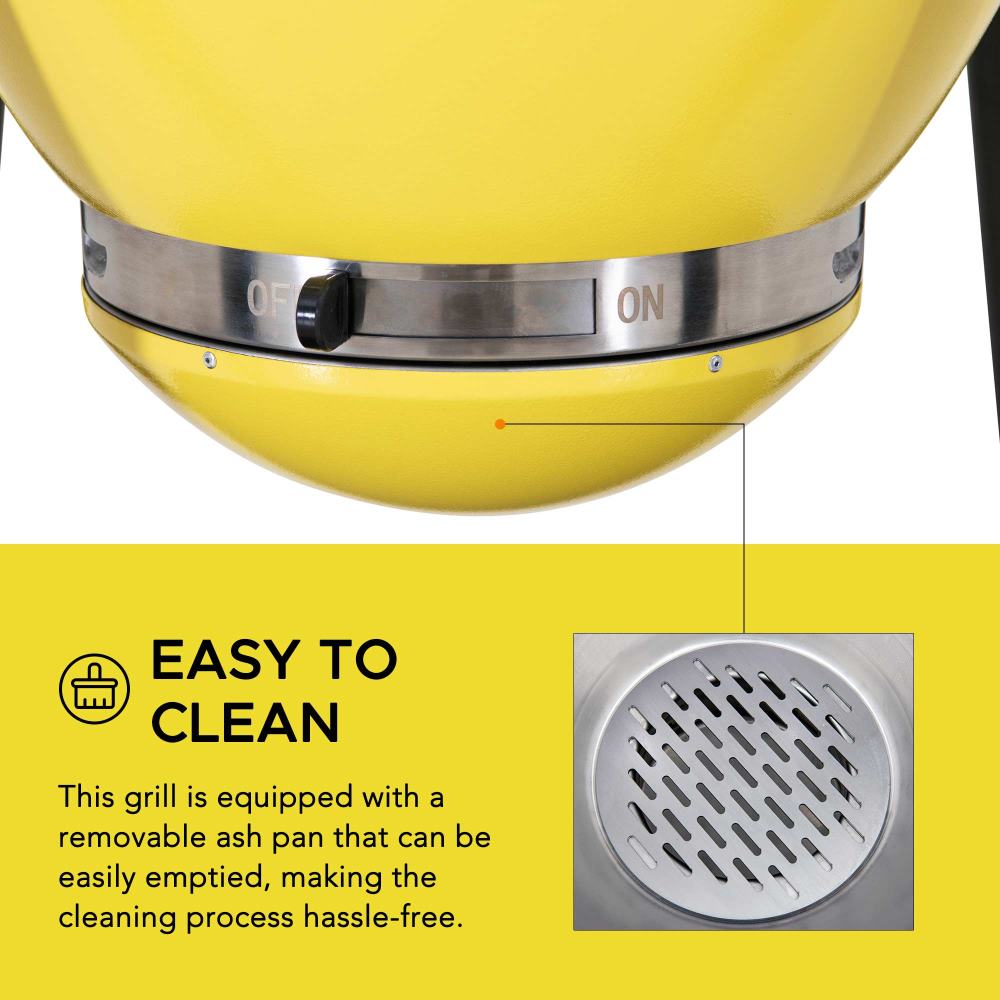 SUNJOY 20 Inch Charcoal Grill, Kamado Grill with Pizza Stone, Ultimate Egg BBQ Grill and Smoker with Wheels - Yellow