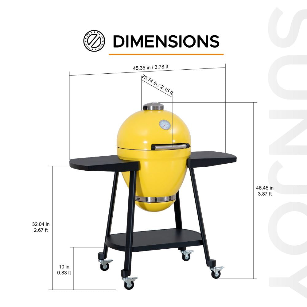 SUNJOY 20 Inch Charcoal Grill, Kamado Grill with Pizza Stone, Ultimate Egg BBQ Grill and Smoker with Wheels - Yellow