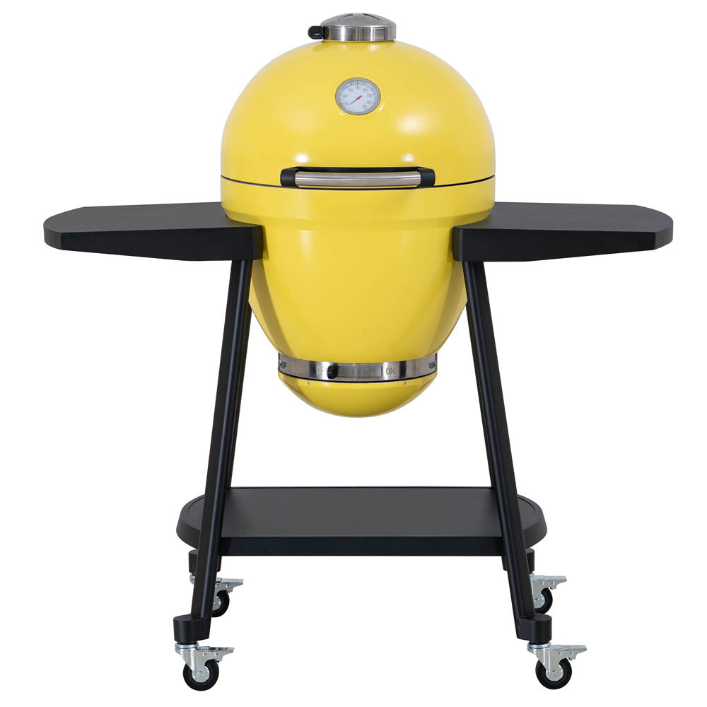 SUNJOY 20 Inch Charcoal Grill, Kamado Grill with Pizza Stone, Ultimate Egg BBQ Grill and Smoker with Wheels - Yellow