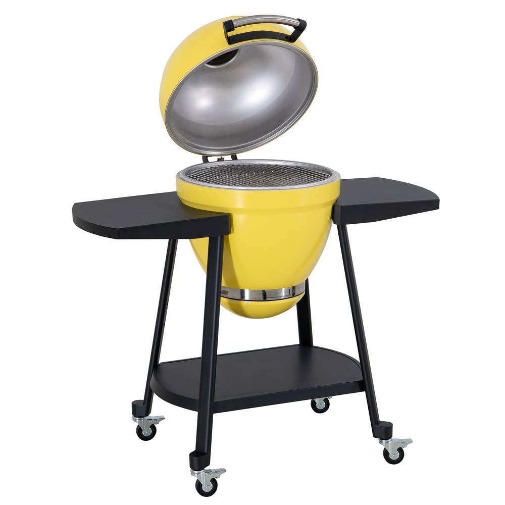 SUNJOY 20 Inch Charcoal Grill, Kamado Grill with Pizza Stone, Ultimate Egg BBQ Grill and Smoker with Wheels - Yellow