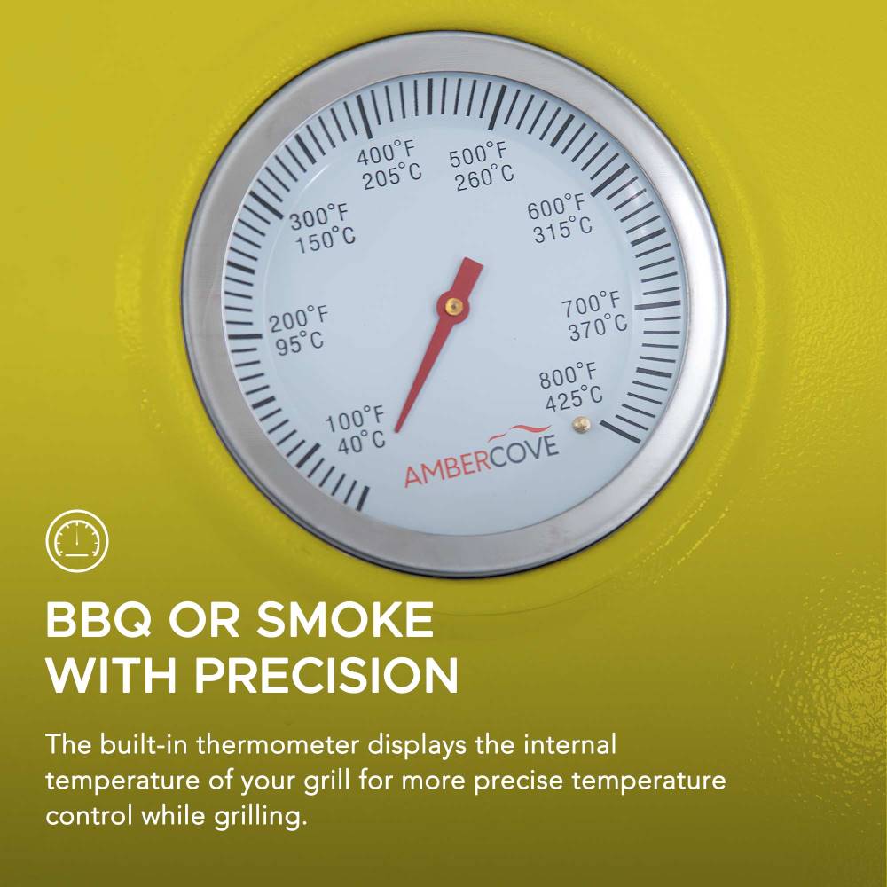 SUNJOY 20 Inch Charcoal Grill, Kamado Grill with Pizza Stone, Ultimate Egg BBQ Grill and Smoker with Wheels - Yellow