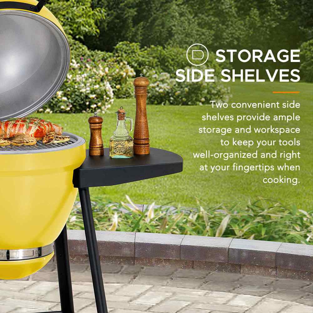 SUNJOY 20 Inch Charcoal Grill, Kamado Grill with Pizza Stone, Ultimate Egg BBQ Grill and Smoker with Wheels - Yellow