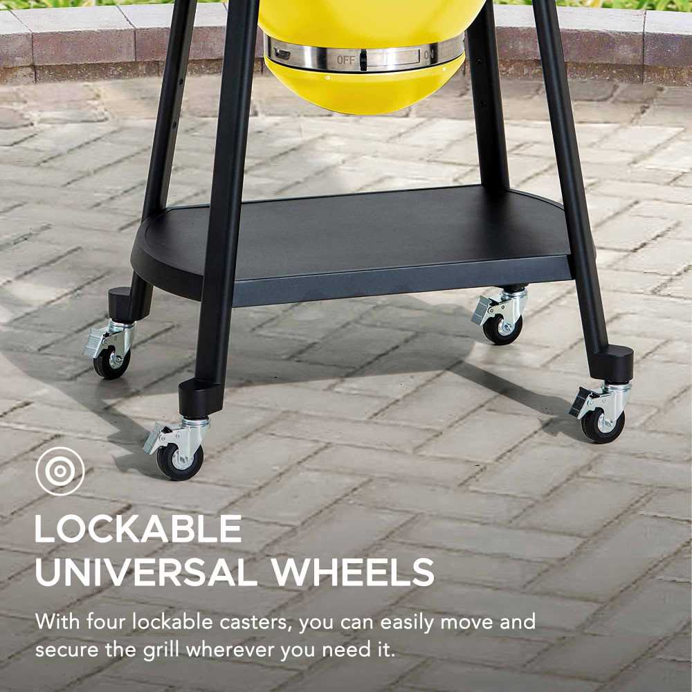SUNJOY 20 Inch Charcoal Grill, Kamado Grill with Pizza Stone, Ultimate Egg BBQ Grill and Smoker with Wheels - Yellow