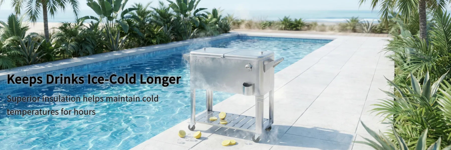 SUNJOY 80 Quart Stainless Steel Cooler Cart with Bottle Opener, Shelf and Lockable Wheels