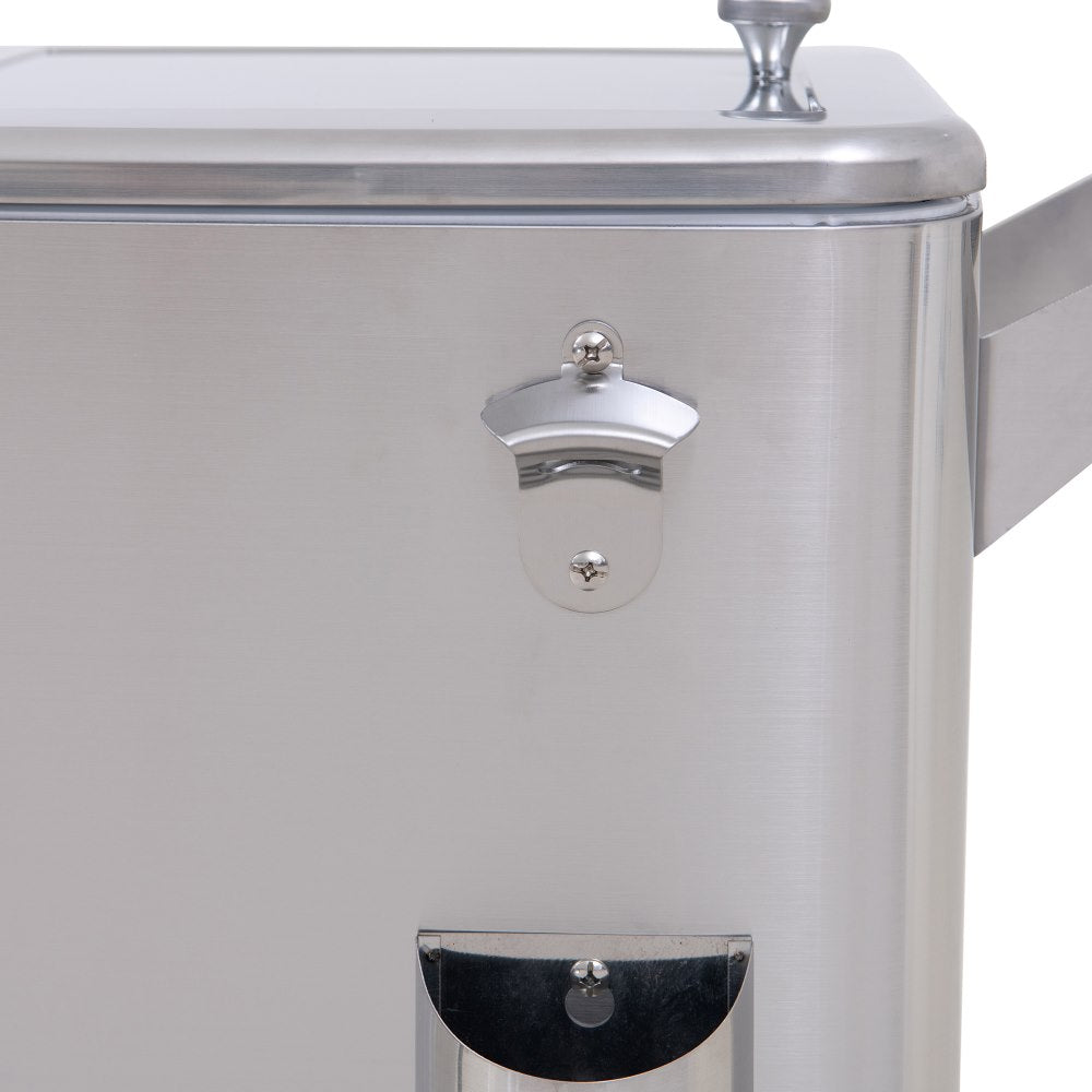 SUNJOY 80 Quart Stainless Steel Cooler Cart with Bottle Opener, Shelf and Lockable Wheels
