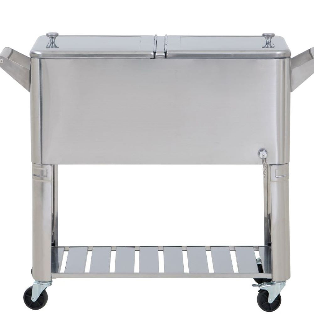 SUNJOY 80 Quart Stainless Steel Cooler Cart with Bottle Opener, Shelf and Lockable Wheels