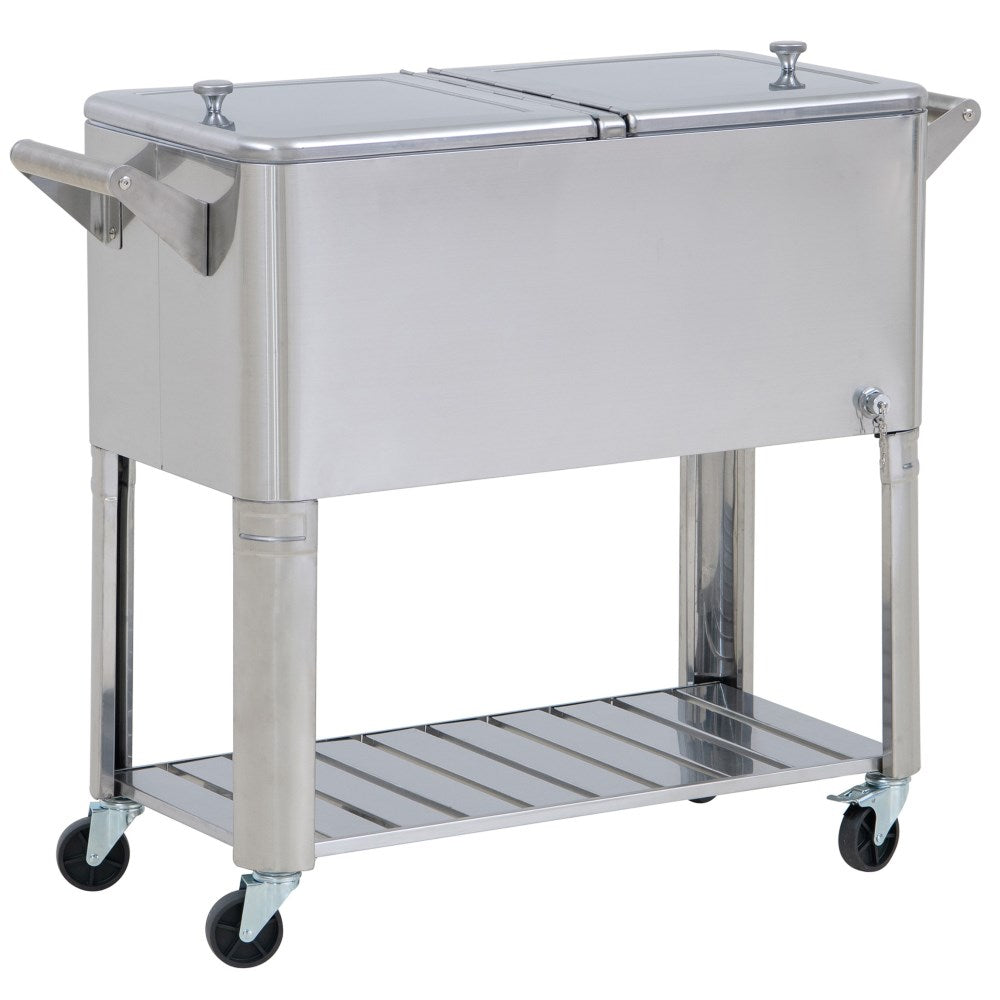 SUNJOY 80 Quart Stainless Steel Cooler Cart with Bottle Opener, Shelf and Lockable Wheels