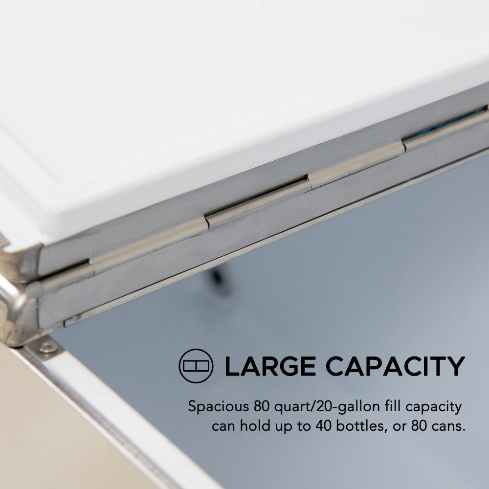 SUNJOY 80 Quart Stainless Steel Cooler Cart with Bottle Opener, Shelf and Lockable Wheels.