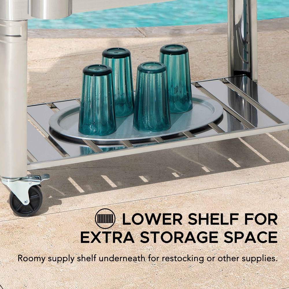 SUNJOY 80 Quart Stainless Steel Cooler Cart with Bottle Opener, Shelf and Lockable Wheels.