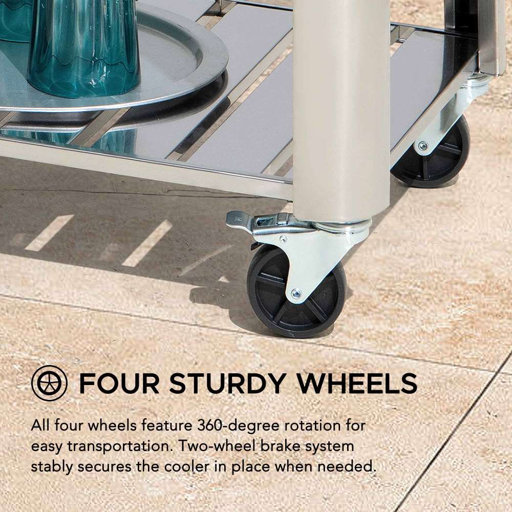 SUNJOY 80 Quart Stainless Steel Cooler Cart with Bottle Opener, Shelf and Lockable Wheels.