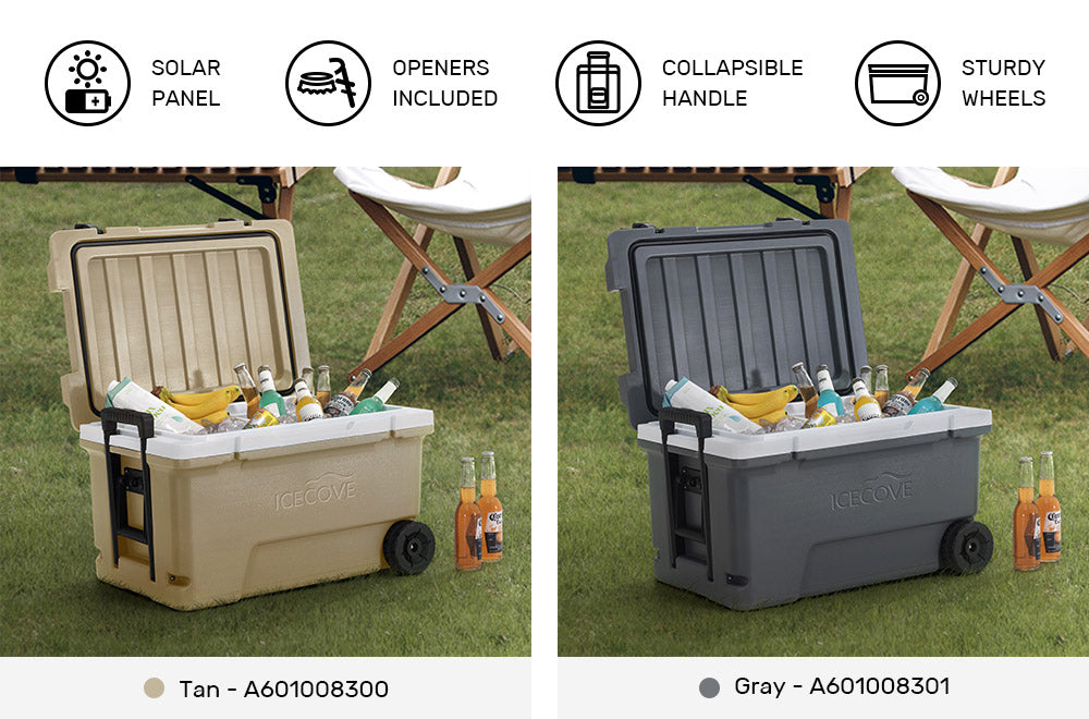 SUNJOY 60-quart Insulated Beach Ice Chest Cooler with Solar Panel, Wheels, and Handles