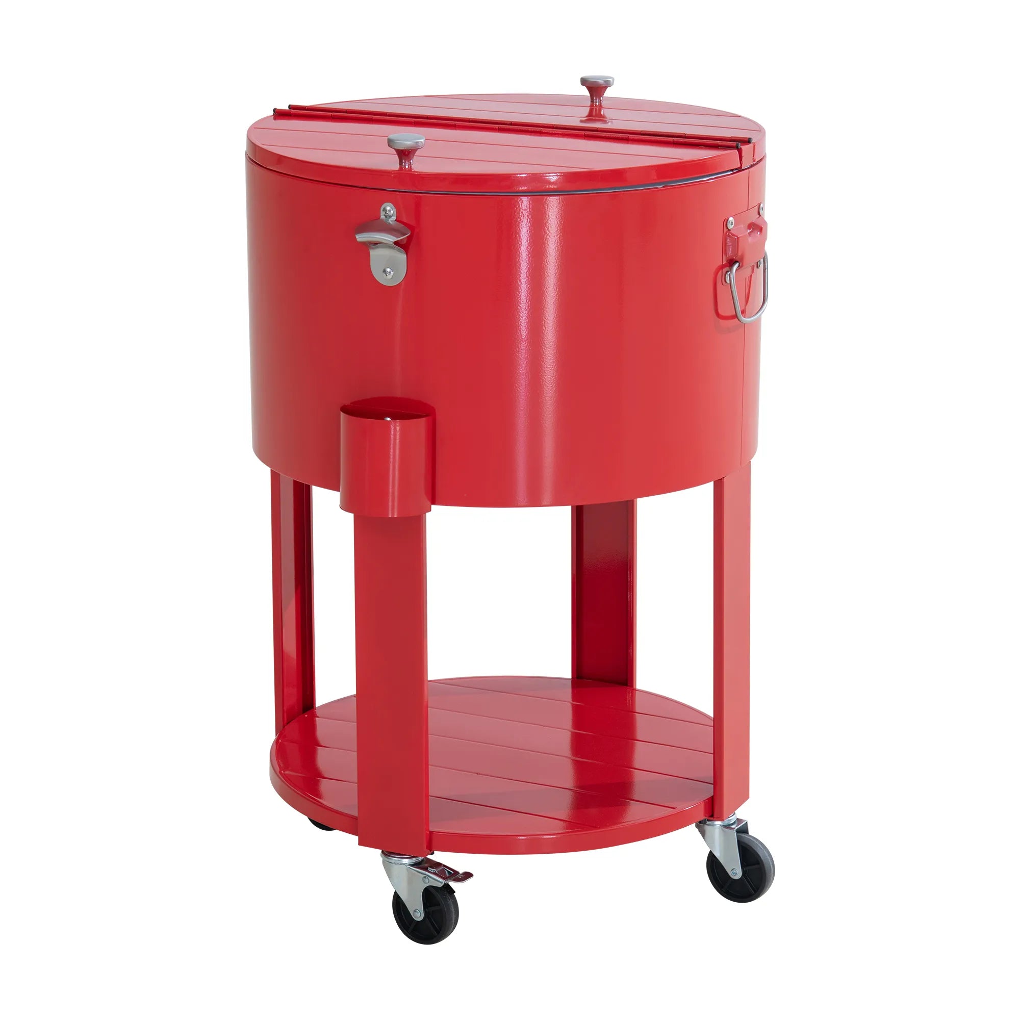 SUNJOY 60 Quart Patio Rooling Cooler Cart with Bottle Opener, Shelf and Lockable Wheels - Red