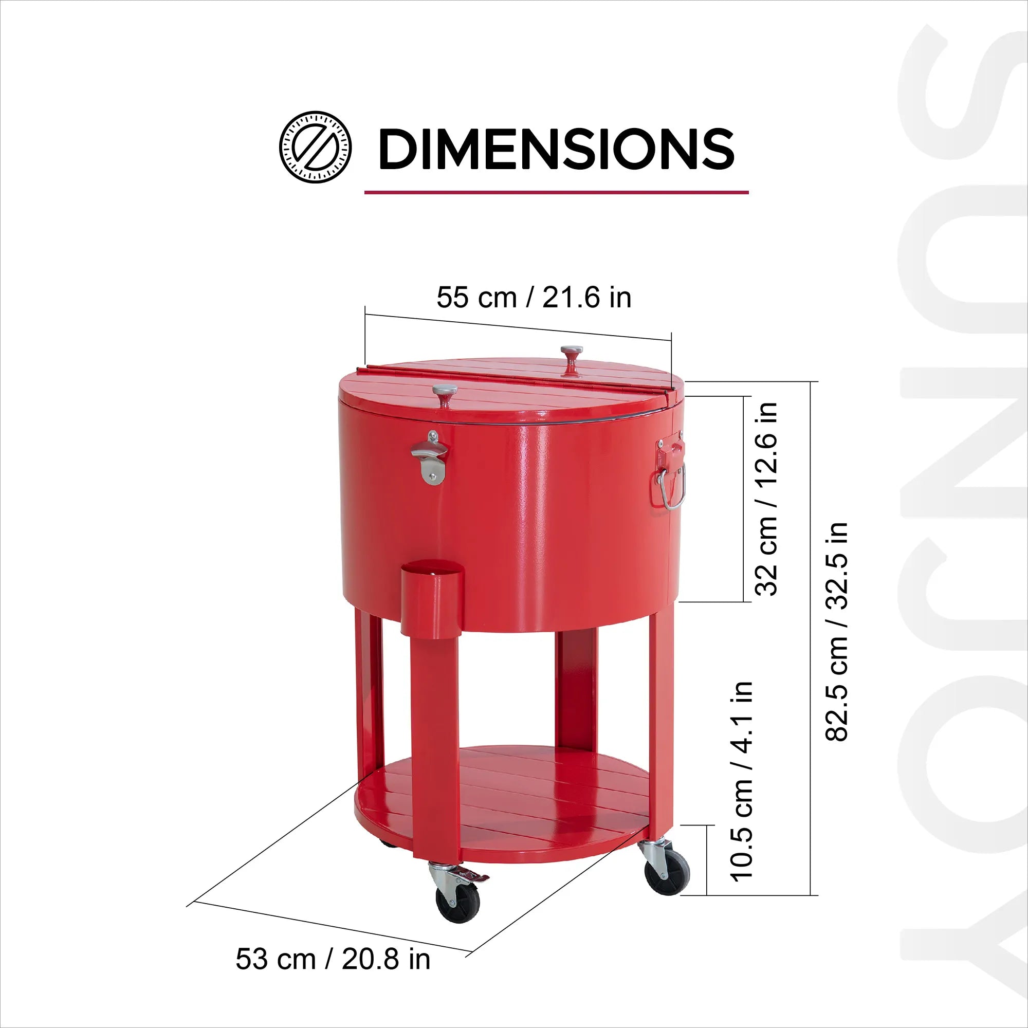 SUNJOY 60 Quart Patio Rooling Cooler Cart with Bottle Opener, Shelf and Lockable Wheels - Red