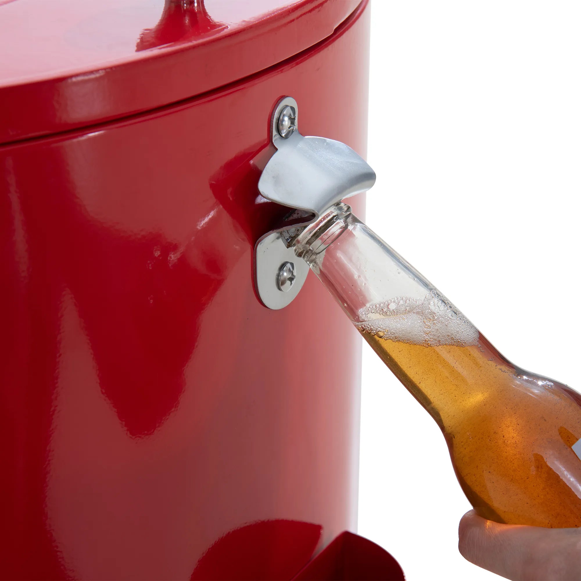 SUNJOY 60 Quart Patio Rooling Cooler Cart with Bottle Opener, Shelf and Lockable Wheels - Red