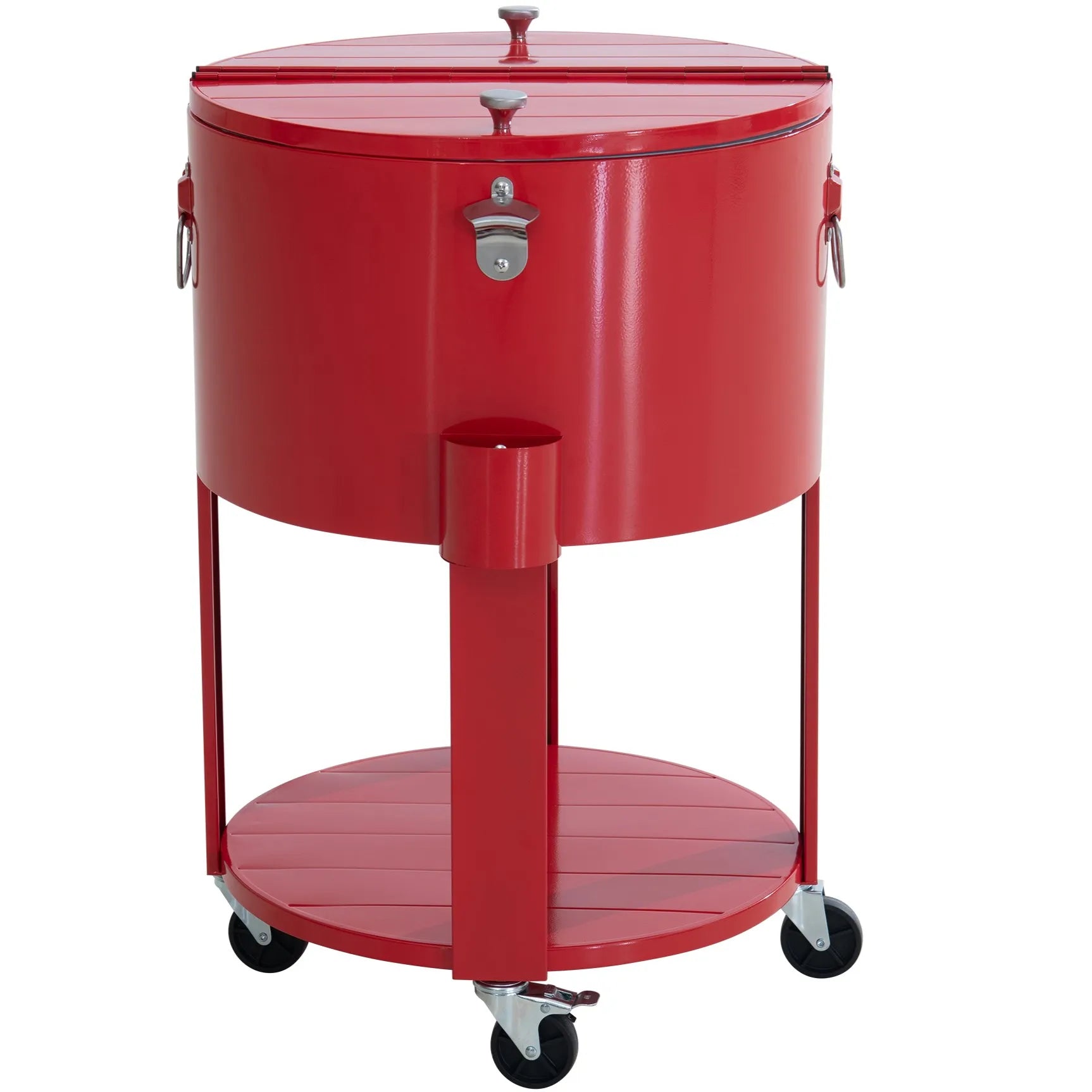SUNJOY 60 Quart Patio Rooling Cooler Cart with Bottle Opener, Shelf and Lockable Wheels - Red